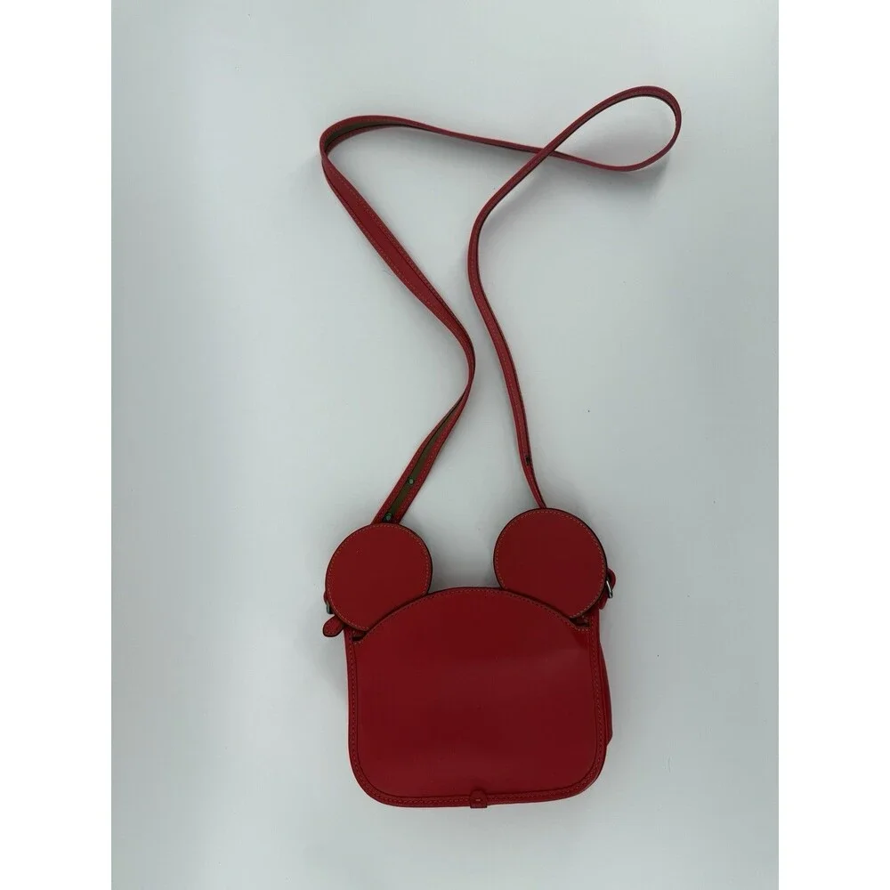 Disney Coach Mickey Mouse Ear Saddle Crossbody Bag Red Leather